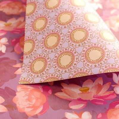 Lotus blooms & mandalas - pinks & peach - gift wrapping paper