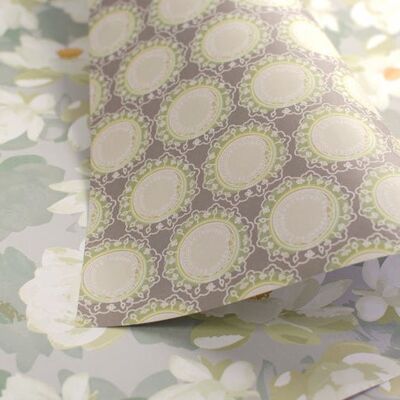 Lotus blooms & mandalas - dove grey & jade - gift wrapping paper