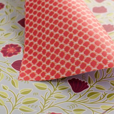 Tudor roses & lattice - red & pale blue - gift wrapping paper