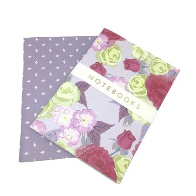 Bold roses - garnet & lavender - notebooks set