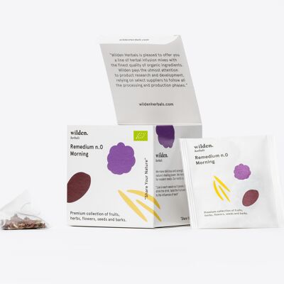 Infusiones de hierbas orgánicas: Remedio No.0 - Mañana - Caja de 10 x bolsitas de té envueltas individualmente