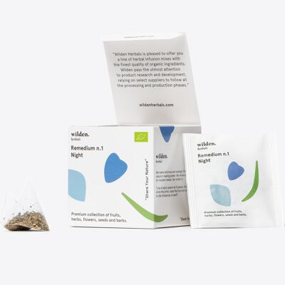 Infusiones de hierbas orgánicas: Remedio No.1 - Noche - Caja de 10 x bolsitas de té envueltas individualmente