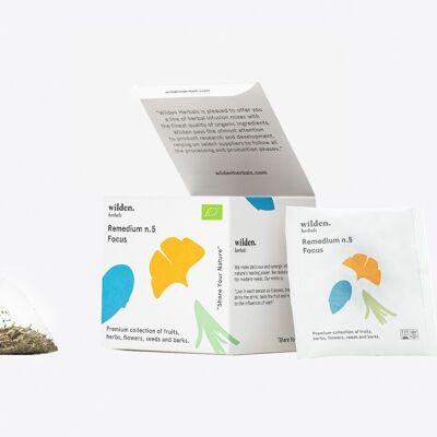 Infusiones de hierbas orgánicas - Remedio No.5 - Focus - Caja de 10 x bolsitas de té envueltas individualmente