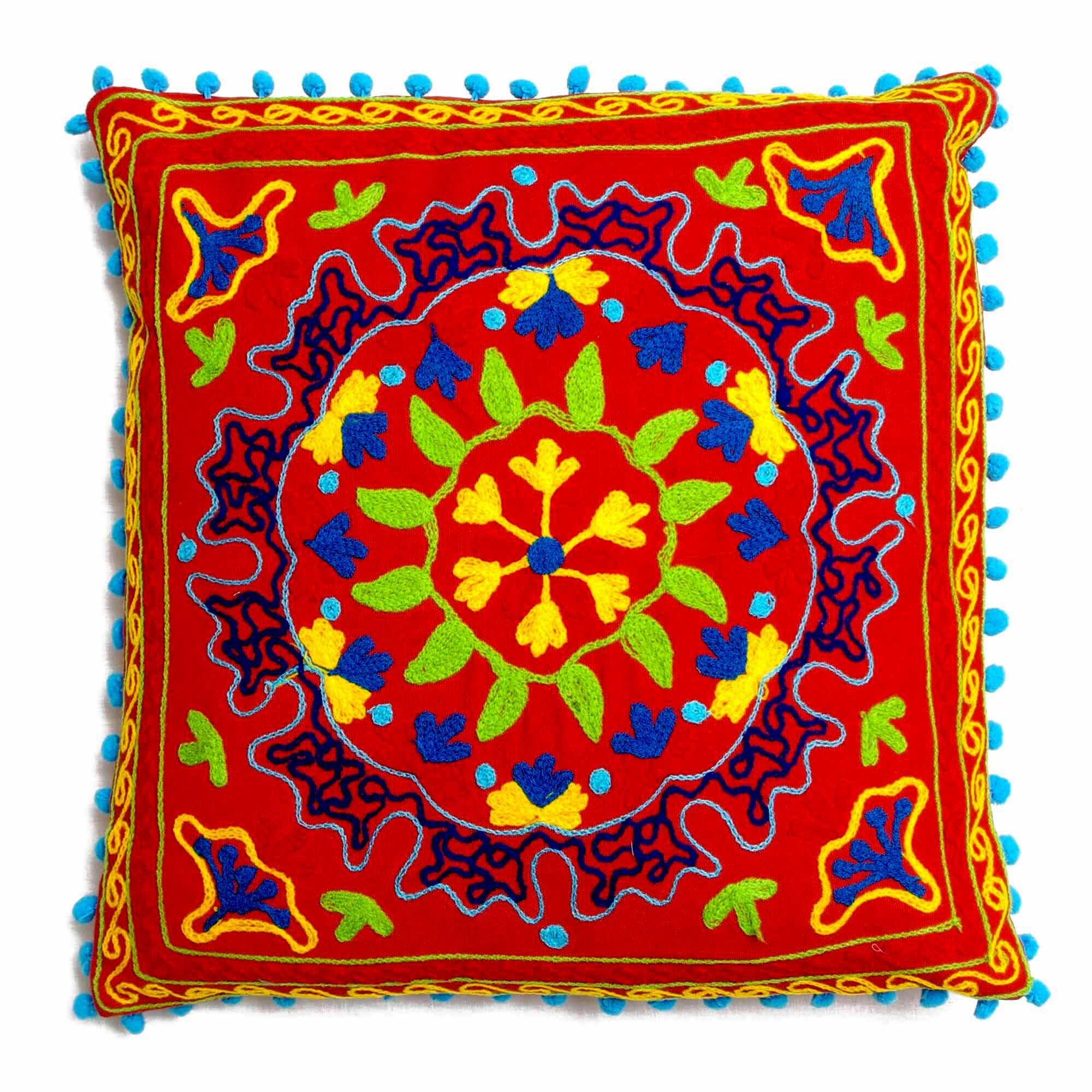 Fodera per cuscino in cotone ricamato in lana Suzani - Arancio ruggine