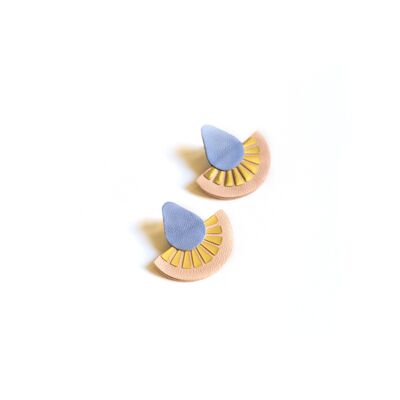 Lotier flower earrings in blue and salmon pink leather