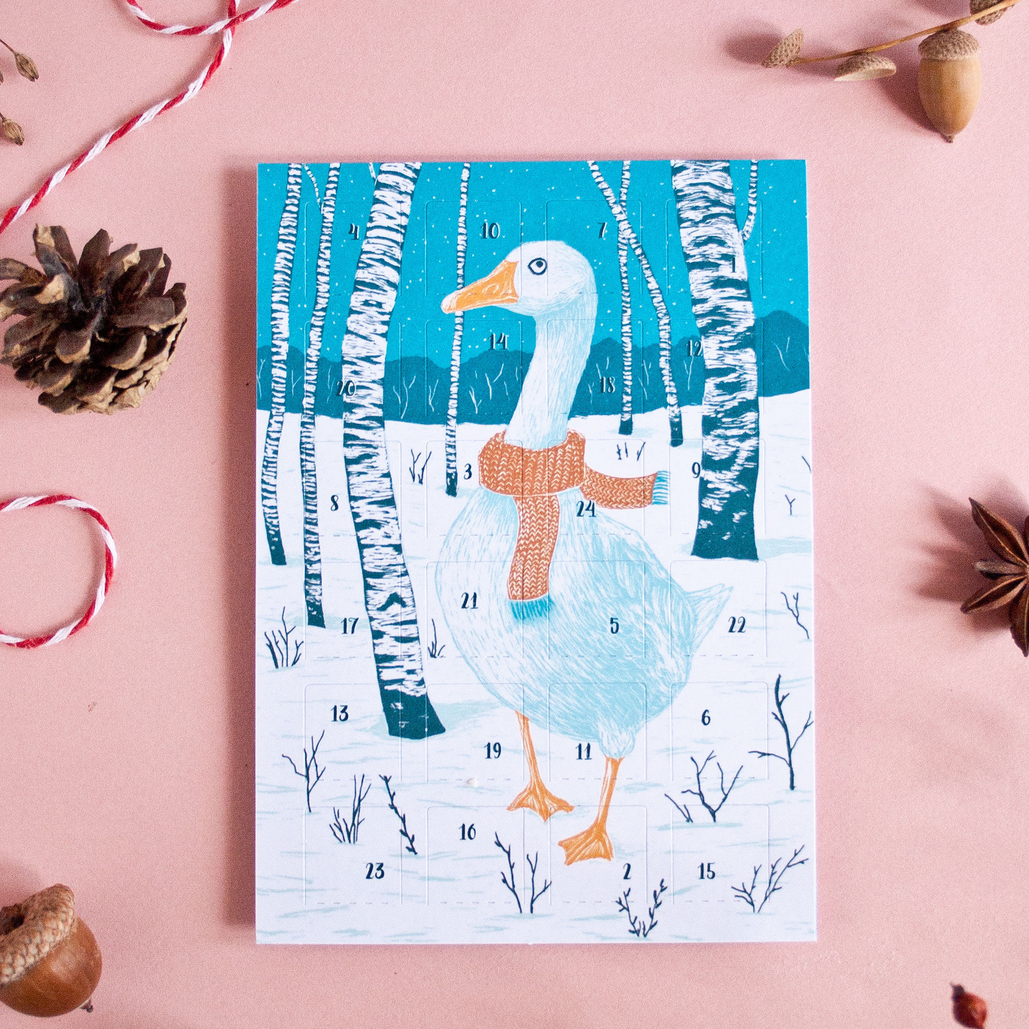 Advent calendar postcard goose A6