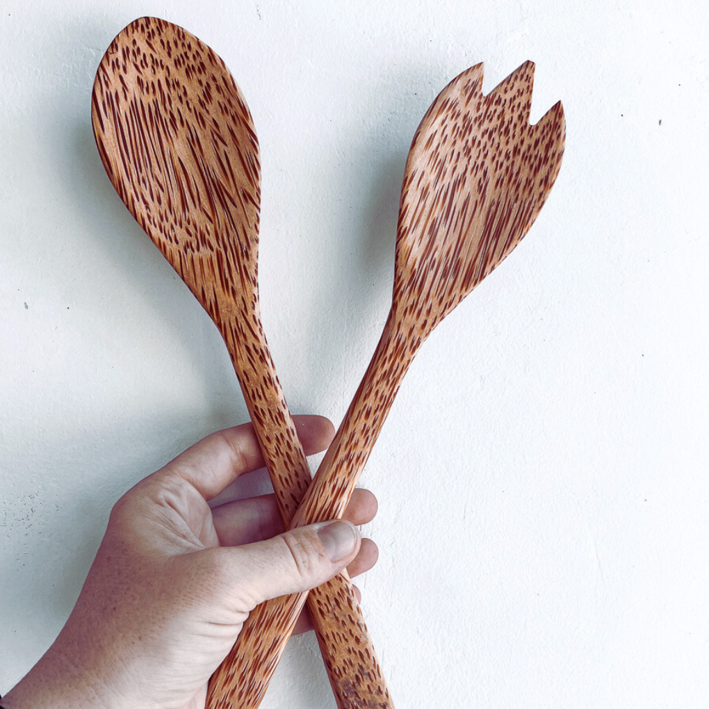 Coconut Wood Salad Servers - Handmade
