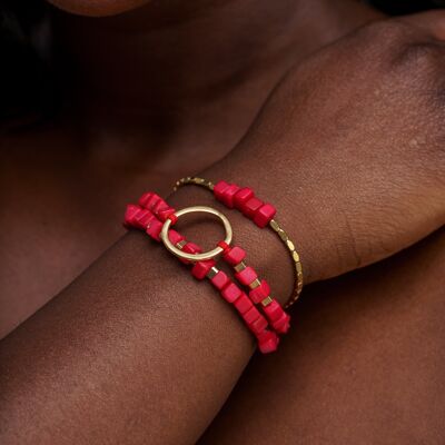 Zierliches Dreifach-Tagua-Armband - Rot