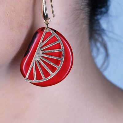 Segment Tagua Earrings - Red
