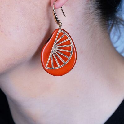 Segment Tagua Earrings - Orange