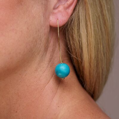 Minimal Drop Tagua Earrings - Bright Blue