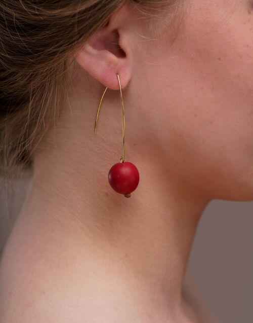 Minimal Drop Tagua Earrings - Red