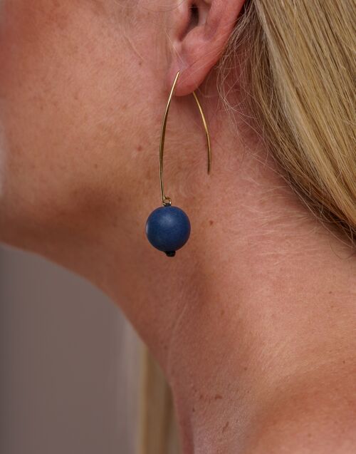 Minimal Drop Tagua Earrings - Dark Blue