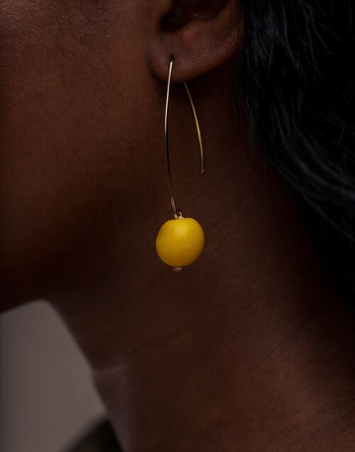 Minimal Drop Tagua Earrings - Yellow