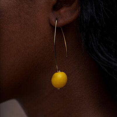 Minimal Drop Tagua Earrings - Yellow