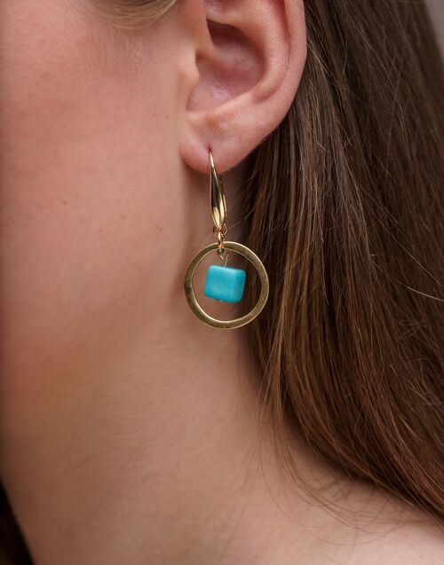 Cubo Brass Hoop Earrings - Bright Blue