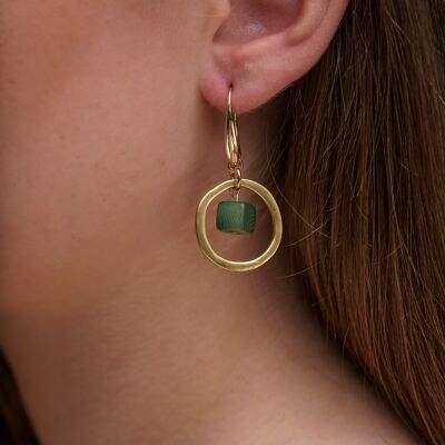 Cubo Brass Hoop Earrings - Green