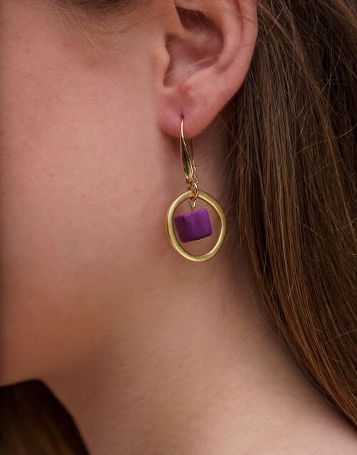Cubo Brass Hoop Earrings - Purple