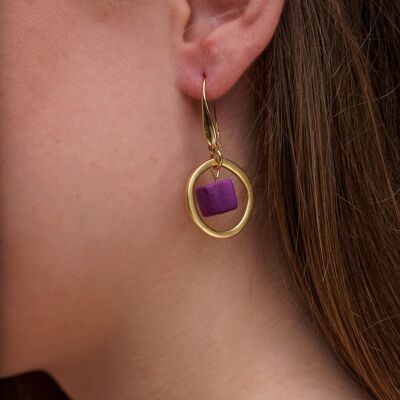 Cubo Brass Hoop Earrings - Purple
