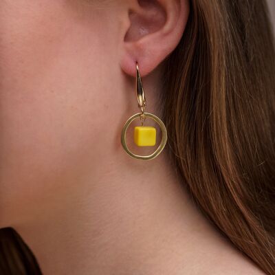 Cubo Brass Hoop Earrings - Yellow