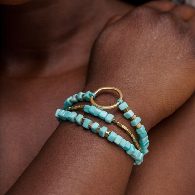 Zierliches Dreifach-Tagua-Armband - Hellblau