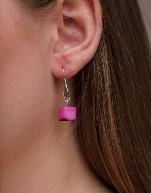 Cubo Tagua Earrings - Pink