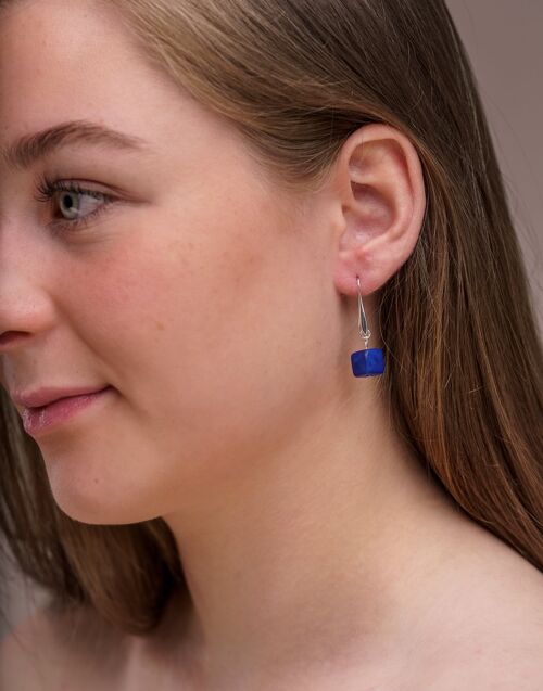 Cubo Tagua Earrings - Cobalt Blue