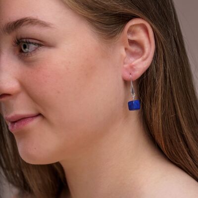 Cubo Tagua Earrings - Cobalt Blue