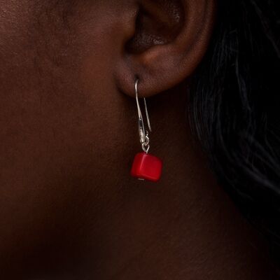 Cubo Tagua Earrings - Red