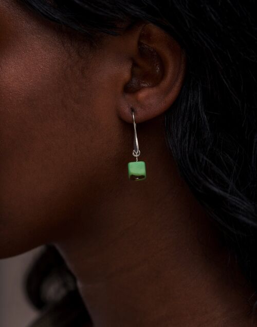 Cubo Tagua Earrings - Lime Green