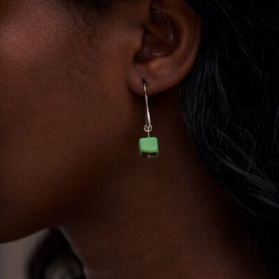 Cubo Tagua Earrings - Lime Green