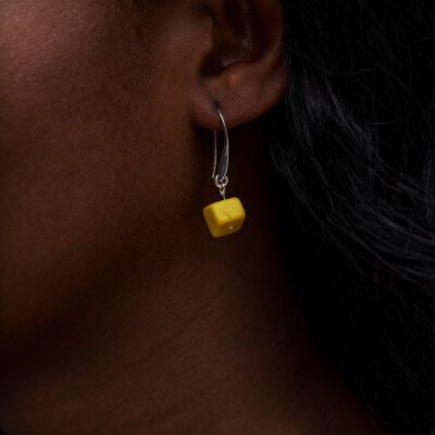 Cubo Tagua Earrings - Yellow