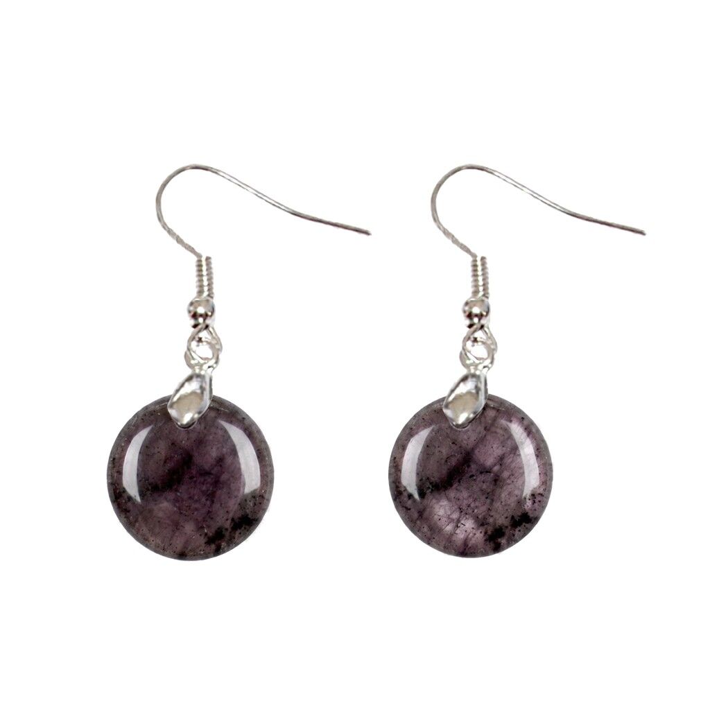 Round Labradorite Earrings with Purple Reflections