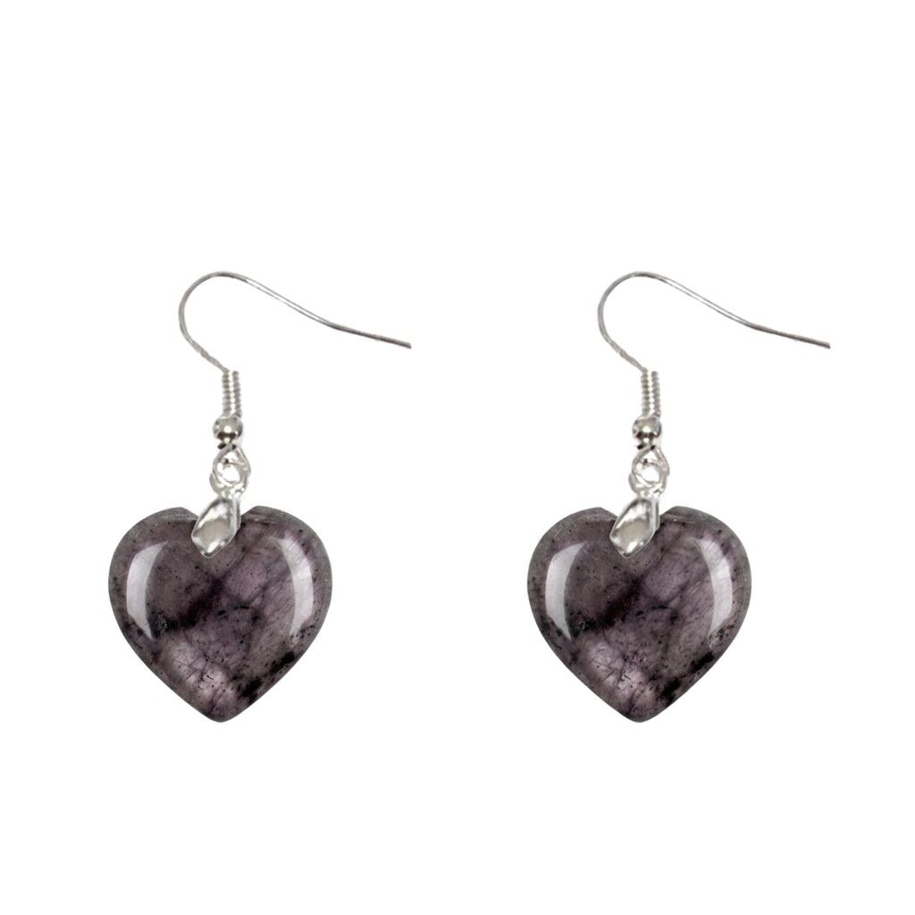 Labradorite Earrings with Purple Reflections and Heart Design