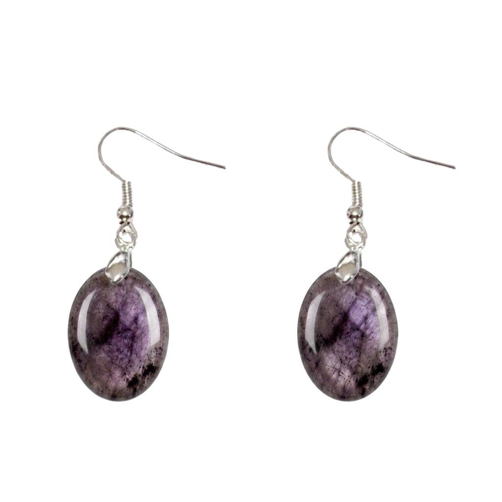 Oval Labradorite Earrings with Purple Reflections