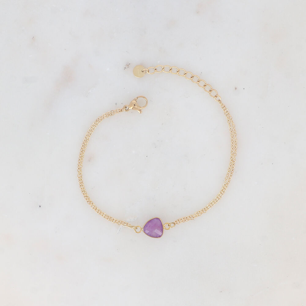 Bracelet 2 rangs doré avec pierre naturelle triangulaire