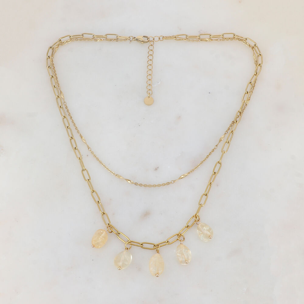 Collier 2 rangs en maille avec perles en pierre