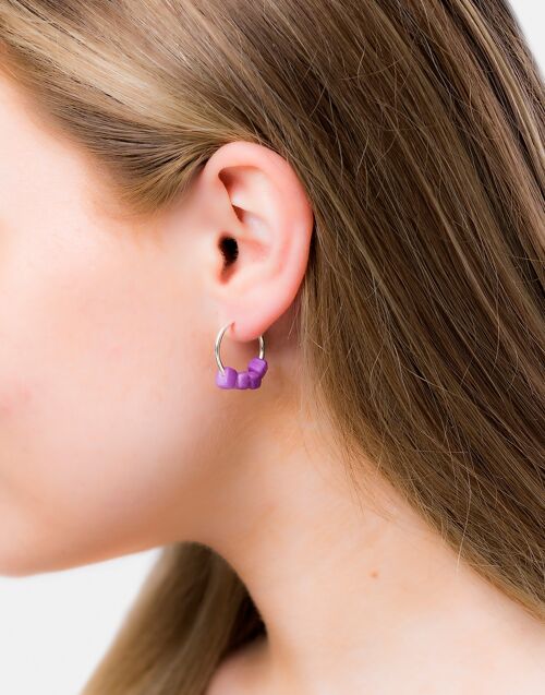 Cubo Mini Silver Hoop Earrings - Purple