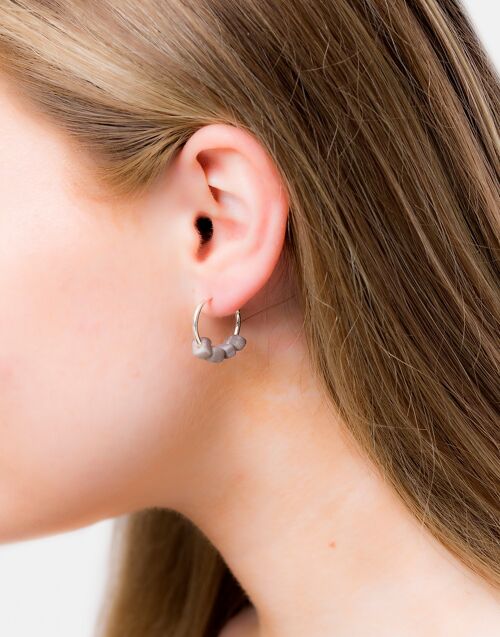 Cubo Mini Silver Hoop Earrings - Grey