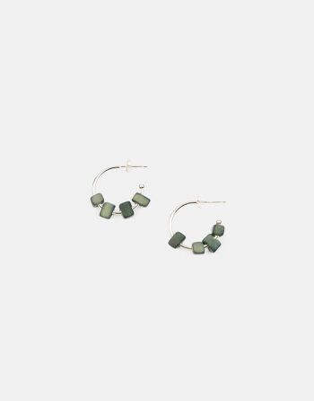 Boucles d'oreilles en argent Cubo Mini - Vert foncé 2