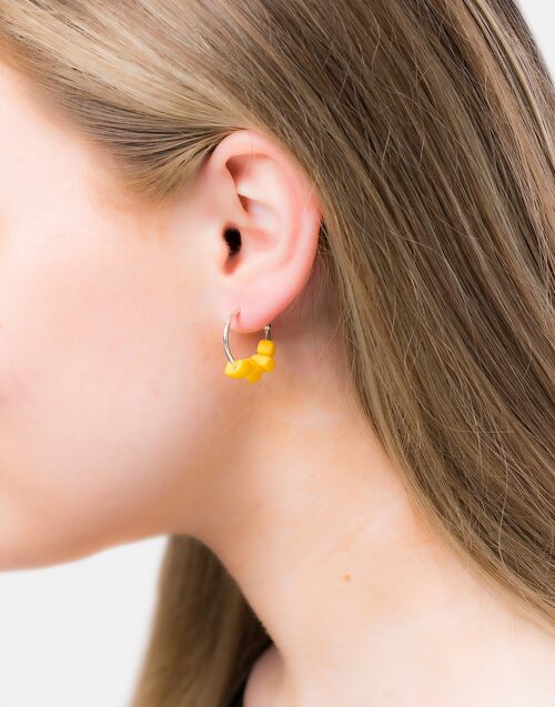 Cubo Mini Silver Hoop Earrings - Yellow