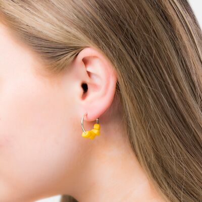 Cubo Mini Silver Hoop Earrings - Yellow