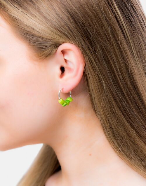 Cubo Mini Silver Hoop Earrings - Lime Green