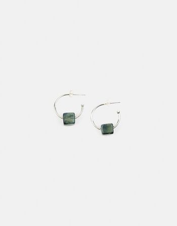 Boucles d'oreilles créoles en argent Cubo Maxi - Vert foncé 2