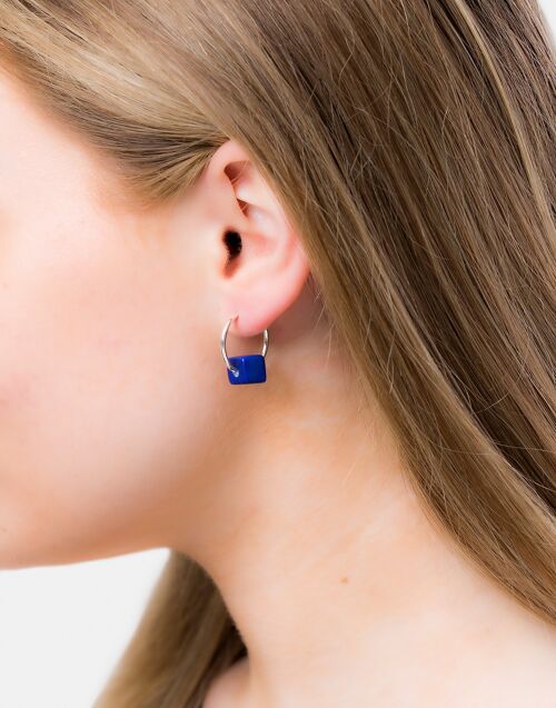 Cubo Maxi Silver Hoop Earrings - Cobalt Blue