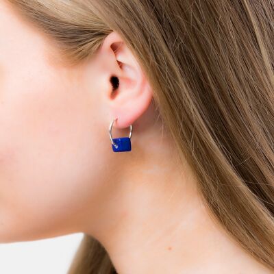 Cubo Maxi Silver Hoop Earrings - Cobalt Blue