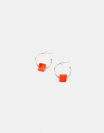 Boucles d'oreilles créoles en argent Cubo Maxi - Corail 2