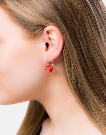 Boucles d'oreilles créoles en argent Cubo Maxi - Corail 1