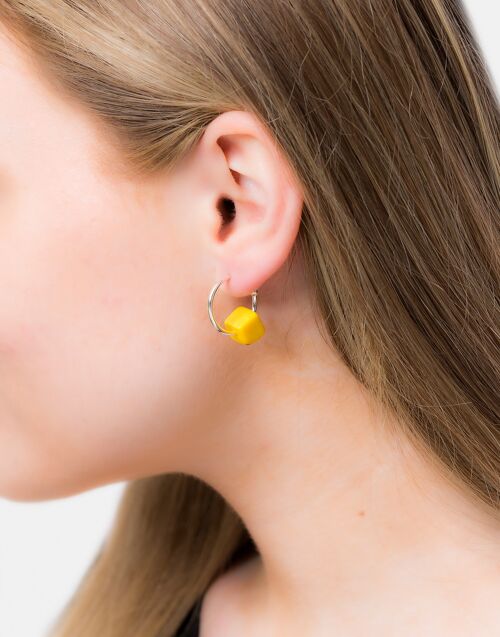 Cubo Maxi Silver Hoop Earrings - Yellow