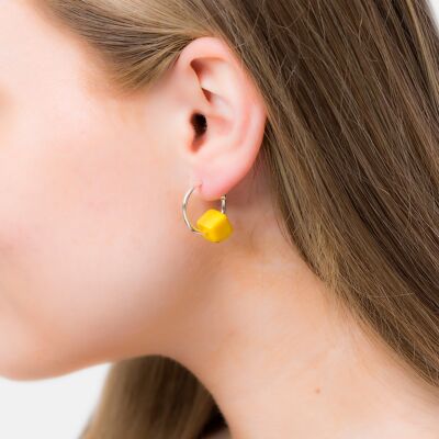 Cubo Maxi Silver Hoop Earrings - Yellow